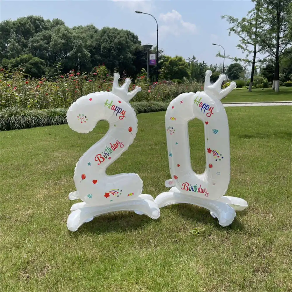 

32Inches Birthday anniversary Balloons Crown Number aluminum Party Girl Year banquet Double sides Standing Column Gold Boy Baby