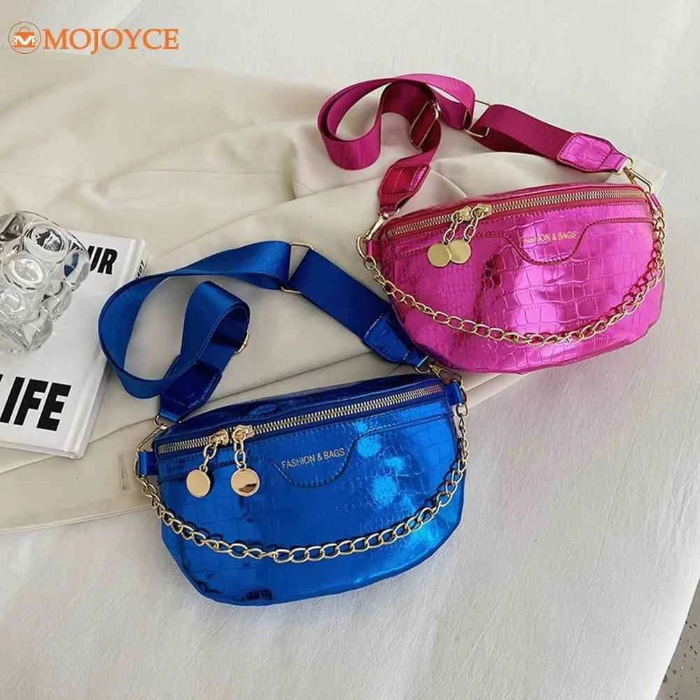 

Women Shoulder Bag Bright PU Leather Stone Pattern Fanny Pack Waist Pack Casual Chains Fashion Simple Elegant Saddle Belt Purse