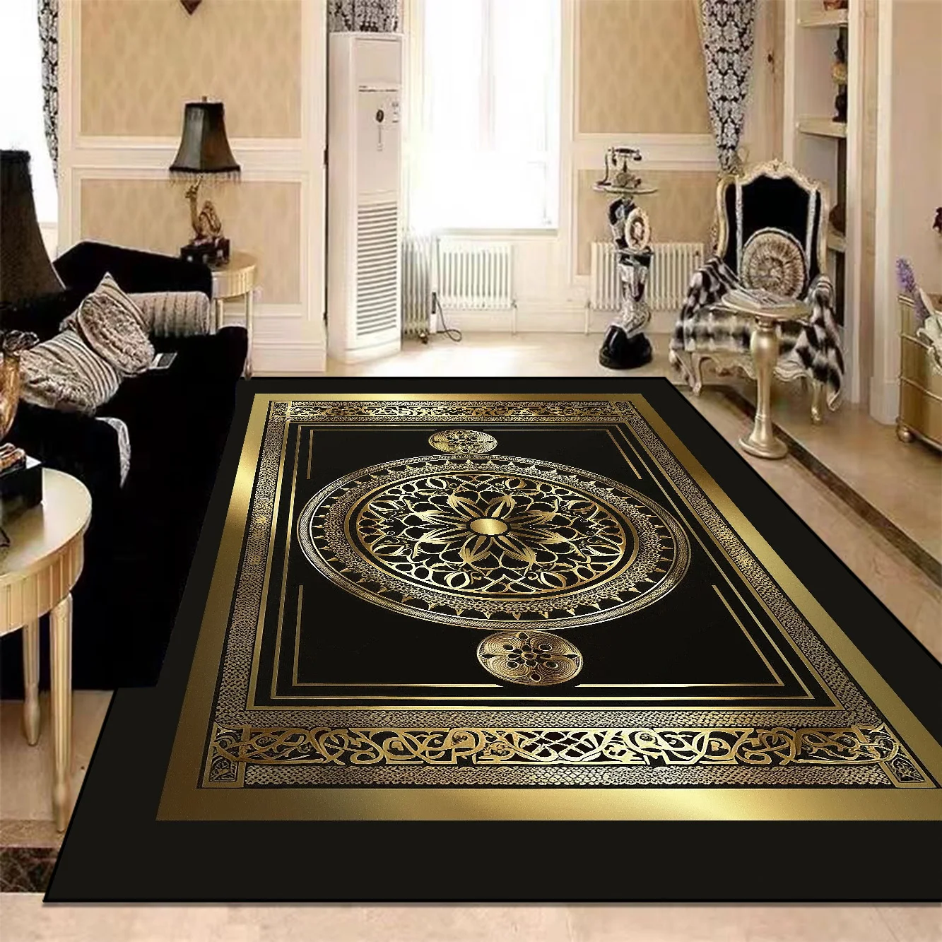 Большие черные золотые ковры для гостиной