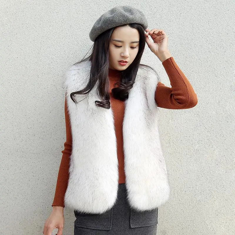 Women's Fur Vest Imitation Fox Fur Fur Vest Women's Short Thickened Furry Vest Faux Fur Coat