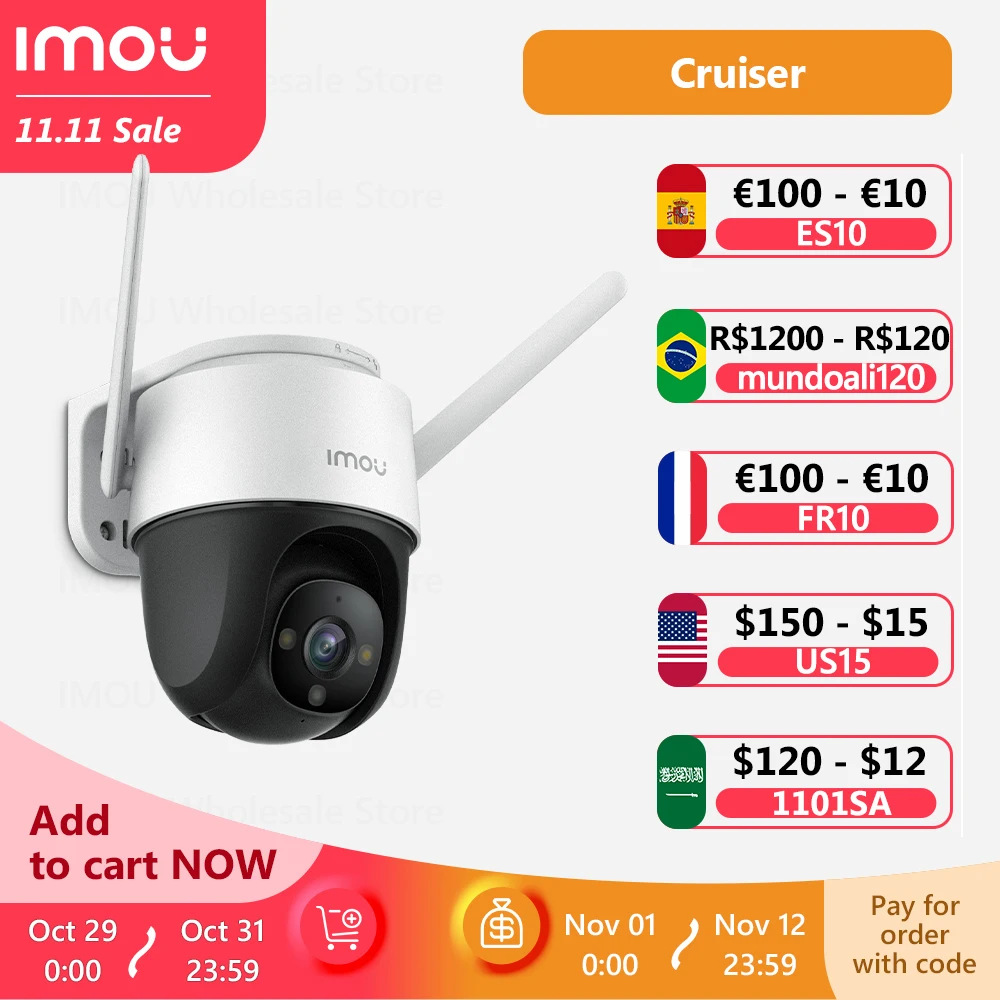 

IMOU Cruiser PTZ Wifi IP Camera with Hotspot Outdoor IP66 Weatherproof Two-way Talk Smart Tracking Wi-Fi and RJ45 Connection