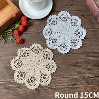 round 15cm vintage cotton handmade crafts crochet flowers table placemat cloth coffee mug mat pad banquet home outdoor decor