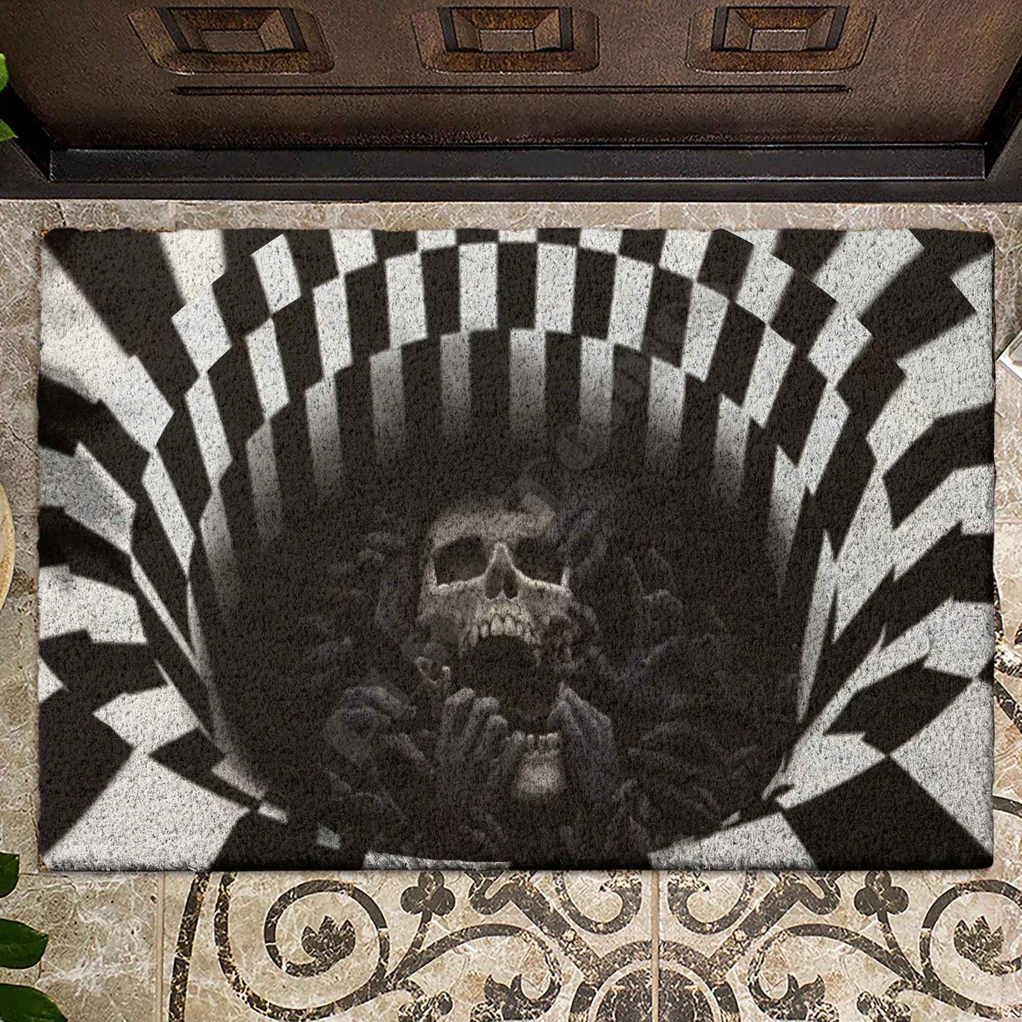 

Black hole vortex Skull Halloween Doormat 3D All Over Printed doormat Non Slip Door Floor Mats Decor Porch Doormat