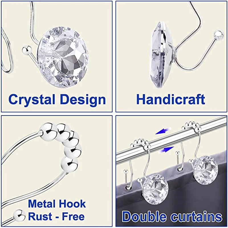 12 шт. крючки для занавесок душа кольца ванной комнаты двойные скользящие