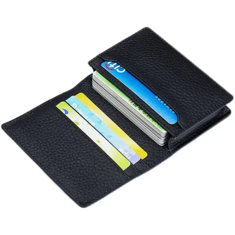 Free Customized Letters Service Genuine Cow Leather Business Card Holder Men Women Leather Card Case