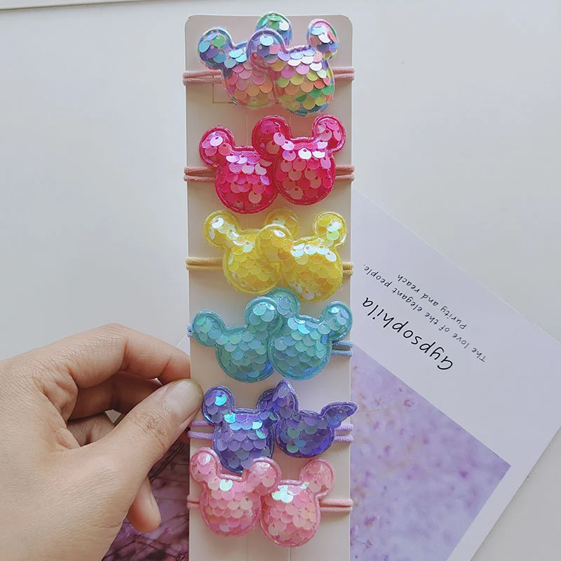 Детские эластичные резинки для волос с блестками сердечками и звездами 12 шт.