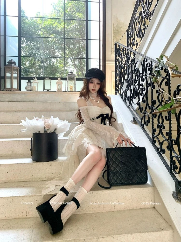 Женское облегающее платье с длинным рукавом Привлекательное бантом открытыми