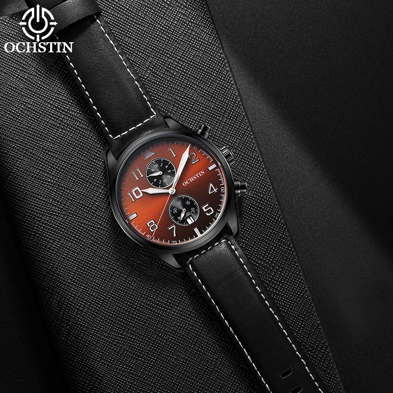 Фото Мужские часы OCHSTIN: винтажные, из натуральной кожи, серия Pilot, ретро-авиационные, с кварцевым механизмом, водонепроницаемые, наручные №2