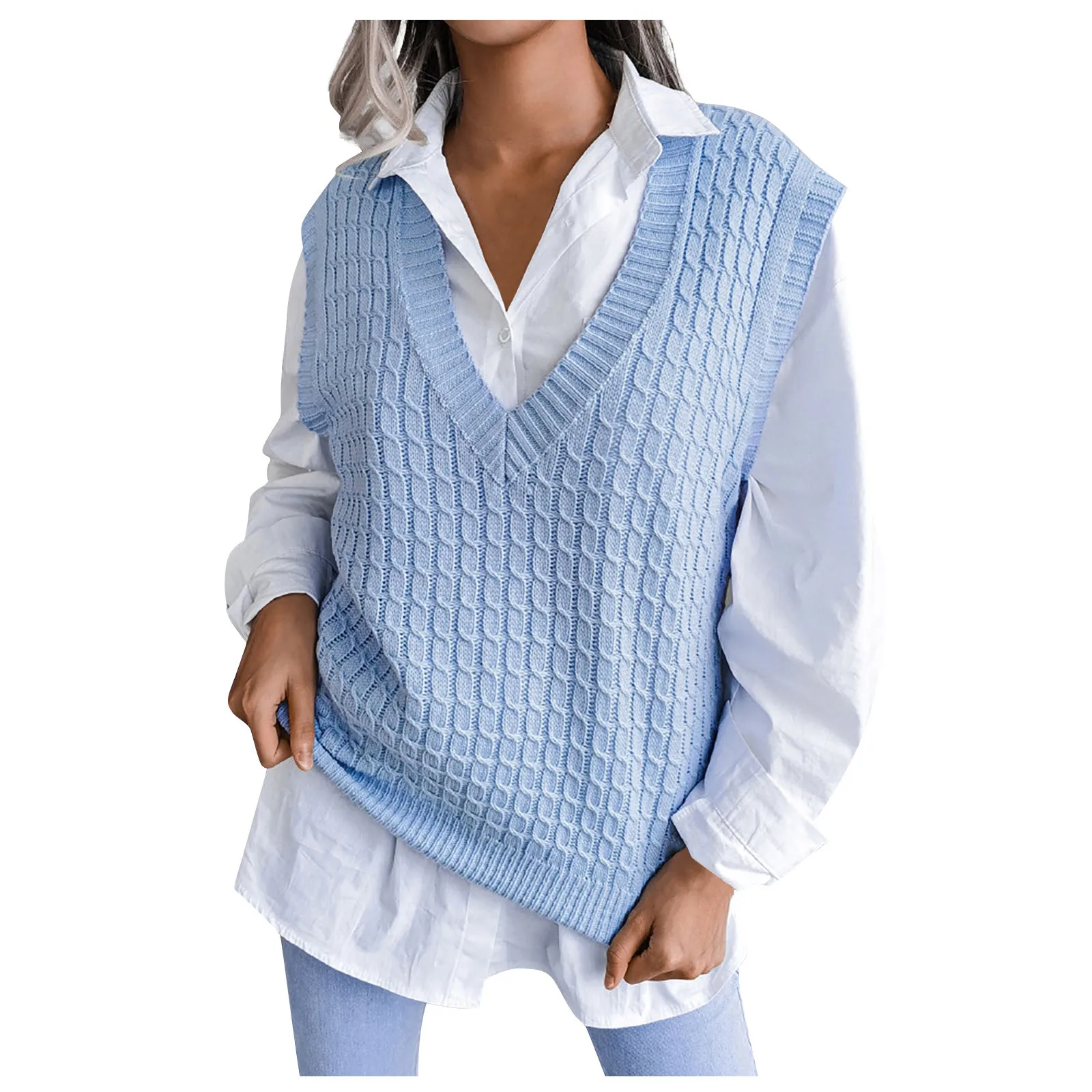 

Women'S V-Neck Twist Casual Loose Knitted Sweater Vest Fashionable Daily Sweater Vest Autumn And Winter Soft Vest Chalecos
