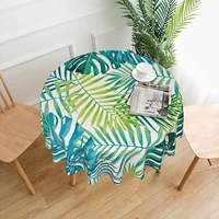 tropical leaf green blue palm table cloth round tablecloth table cover washable dining decorative