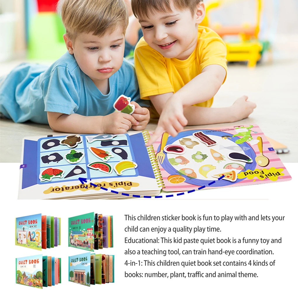 

Cartoon Waterproof Paste Sticker Book Hand-eye Coordination Quiet Books School Early Learning Reusable Toy Birthday Gift