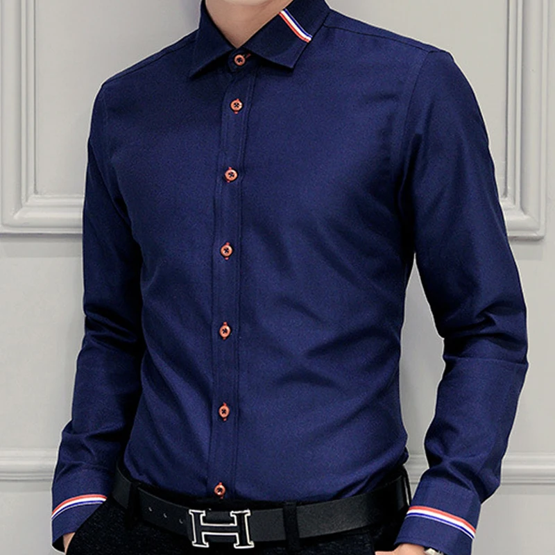 Spring and autumn men's shirts fit Oxford cotton anti-wrinkle business casual striped solid color long-sleeved iron-free