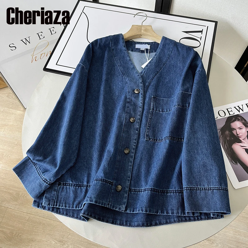 

Women Denim Jacket Pocket V Neck Button-up Denim Jacket Coat Long Sleeve Female Outerwear Overshirt ropa mujer denim chaquetas