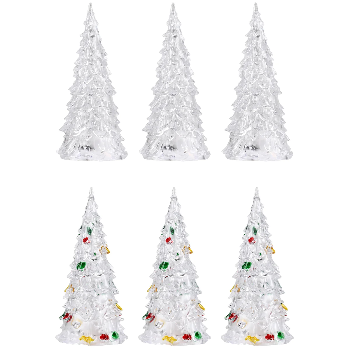 

6Pcs Acrylic Mini Christmas Tree Mini LED Glowing Christmas Tree Home Decor