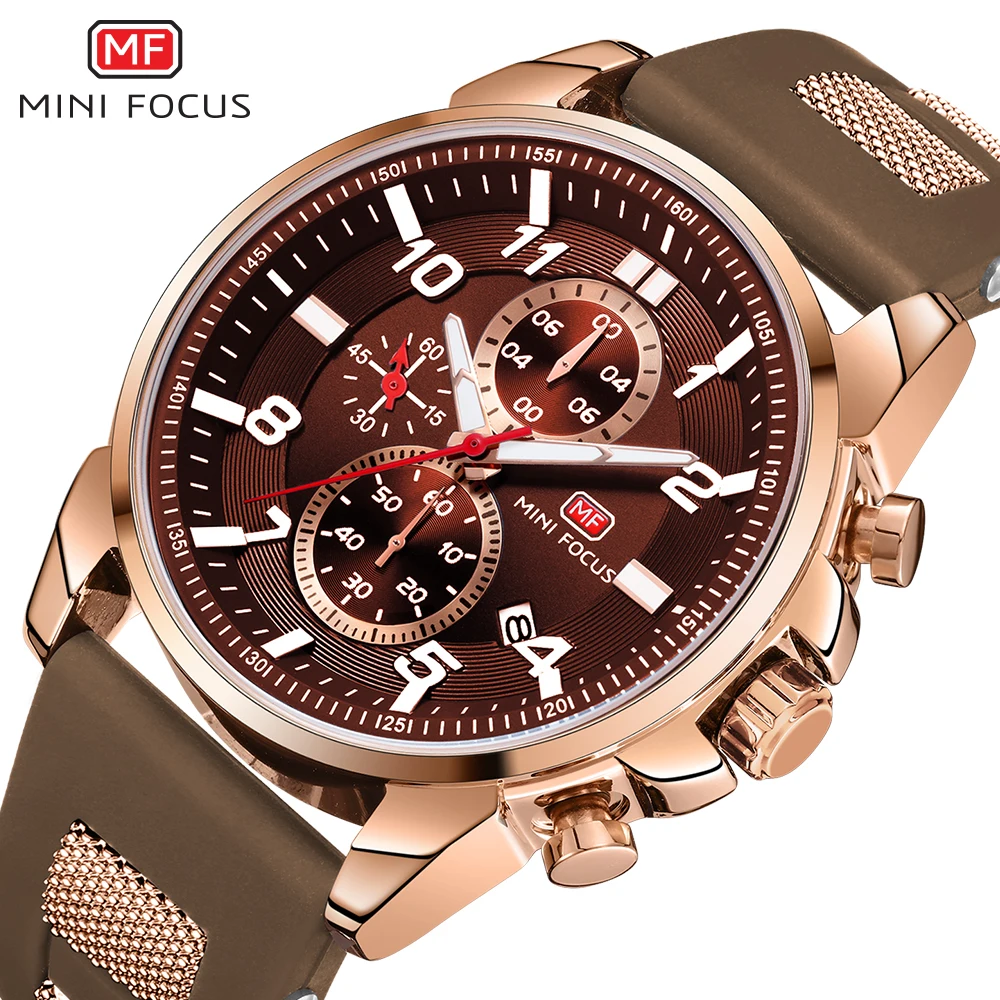 

MINI FOCUS Luxury Quarz Watch for Male 30M Waterproof Chronograph Sports Calendar Man Wristwatch Rubber Strap relogio masculino