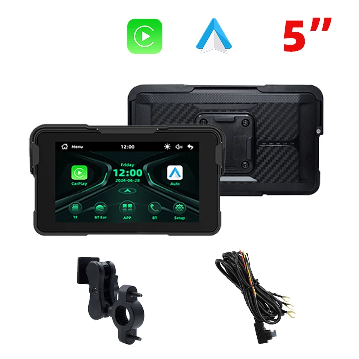 Фото EKIY IP 67 18-язычный WIFI BT5.0 мотоциклетный CarPlay 5-дюймовый беспроводной экран с поддержкой Android Auto, навигация для мотоциклов с TPMS №1