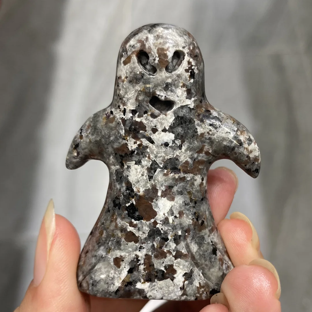 

Natural Crystal Flame Stone Carved Halloween Ghost Gemstone Reiki Healing Home Decorations Statues 1pcs