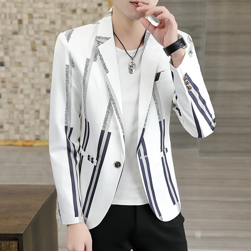 

Suit Jacket Men Autumn New Leisure Small Suit Nightclub Male Trend Handsome Jacket Korean Version Fashionable Stripe Slim Coat