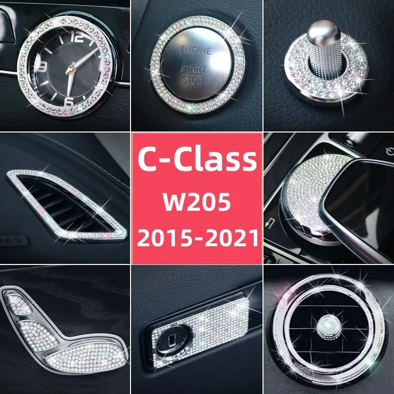 

Car Interior Steering Wheel Air Conditioner Air Outlet Crystal Diamond Decoration For Mercedes Benz W205 C180 C260L C200L Series