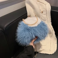 cute plush crossbody bags for women soft fluff stitching color purses and handbags trend 2022 party banquet clutch bags satchels