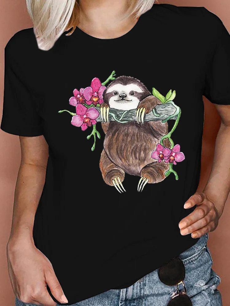 

Women Tshirt 2022 sloth Print 90s Fashion Tops Cartoon Tshirts Ladies Clothes Kawaii Graphic Short sleeve Female Tee T-Shirt