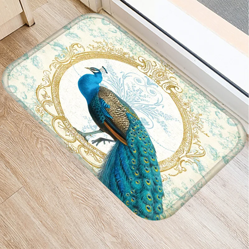 

Peacock Feather Pattern 40*60cm Kitchen Entrance Door Mat Flannel Carpet Doormat Indoor Floor Mats Anti-Slip Rug 48027