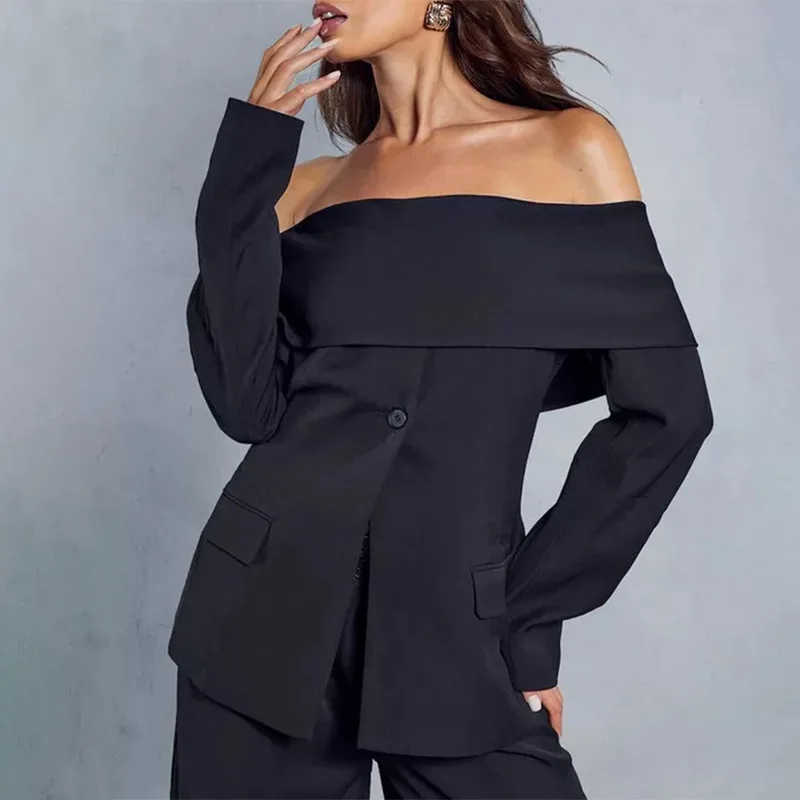 Женский пиджак на пуговицах однотонный костюм с длинным рукавом и