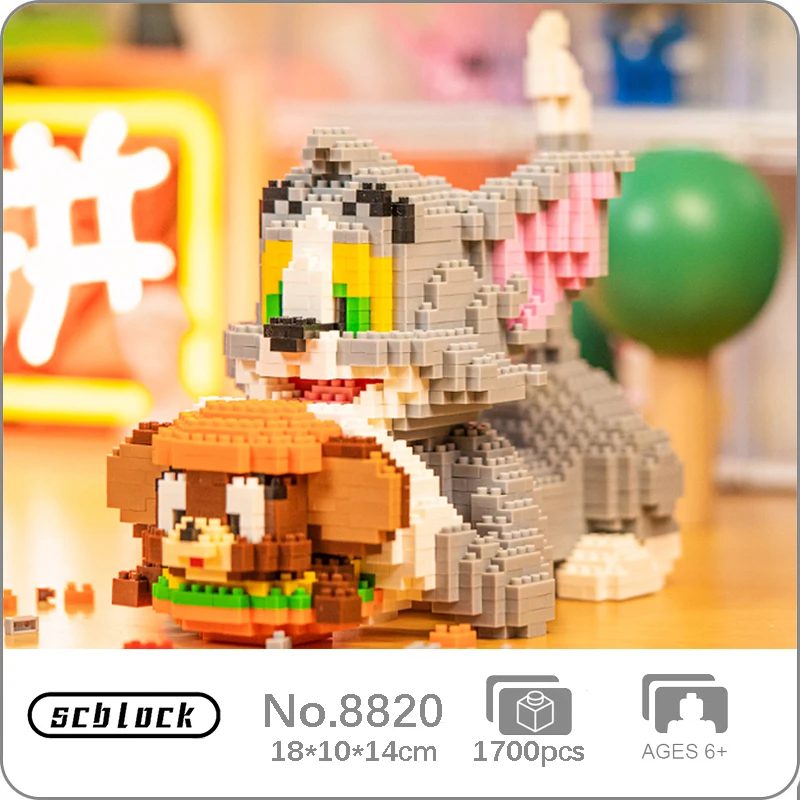 

SC 8820 Animal World Cat Mouse Hamburger Bread Food Pet Doll Model Mini Diamond Blocks Bricks Building Toy For Children No Box