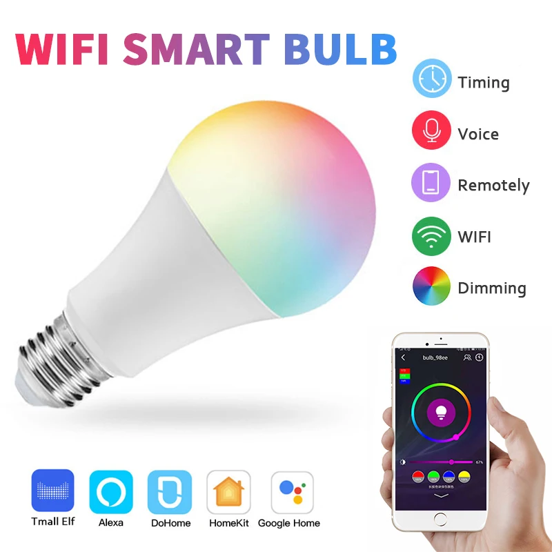 

E27 WiFi Smart Bulb 9W RGBCWW Dimmable LED Light Bulb 2700-6500K Voice Control Works With Siri Alexa Google Home For Homekit