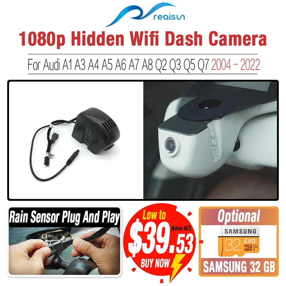 Realsun 1080P Car DVR Wifi Dash Camera Video Recorder Dual Lens Easy Installation For Audi A1 A3 A4 A5 A6 A7 A8 Q2 Q3 Q5 Q7
