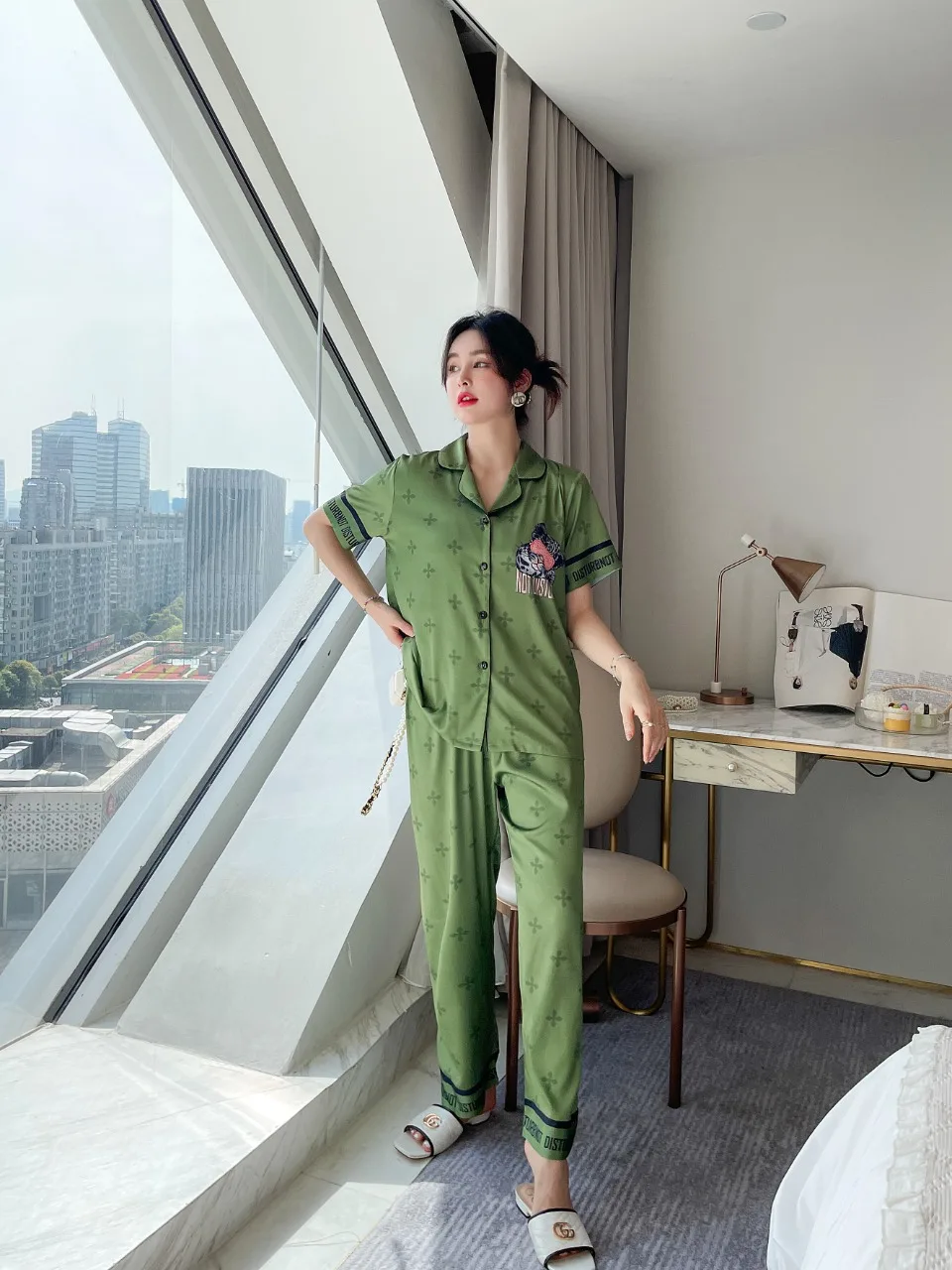 [Women's pajamas] [high-quality]2023 Spring/Summer New Couple Pajamas Men's and Women's Ice Silk Cat Short Home Fur