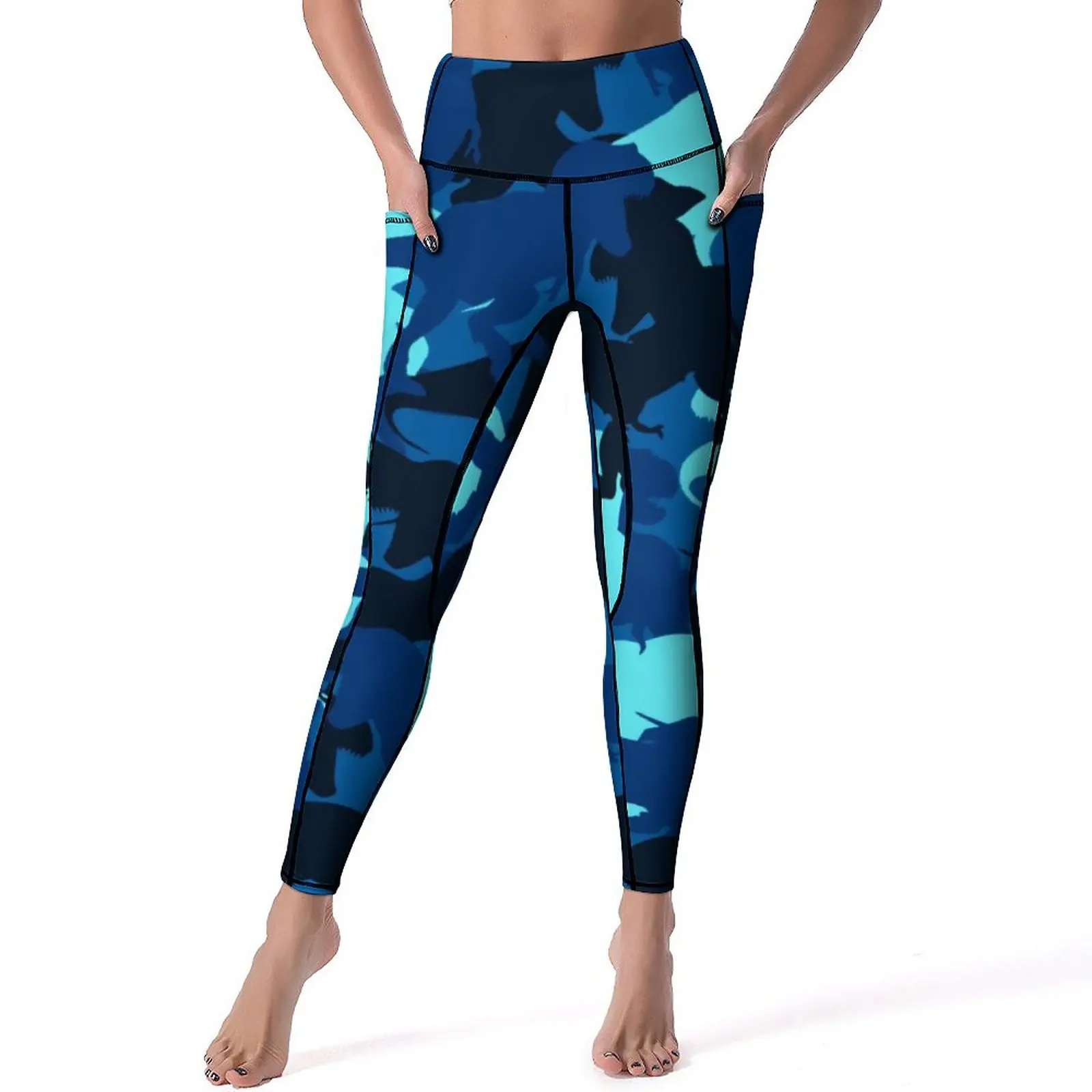 

Синие камуфляжные штаны для йоги с динозавром, сексуальные леггинсы с абстрактным принтом животных, леггинсы с высокой талией для фитнеса, женские милые спортивные колготки
