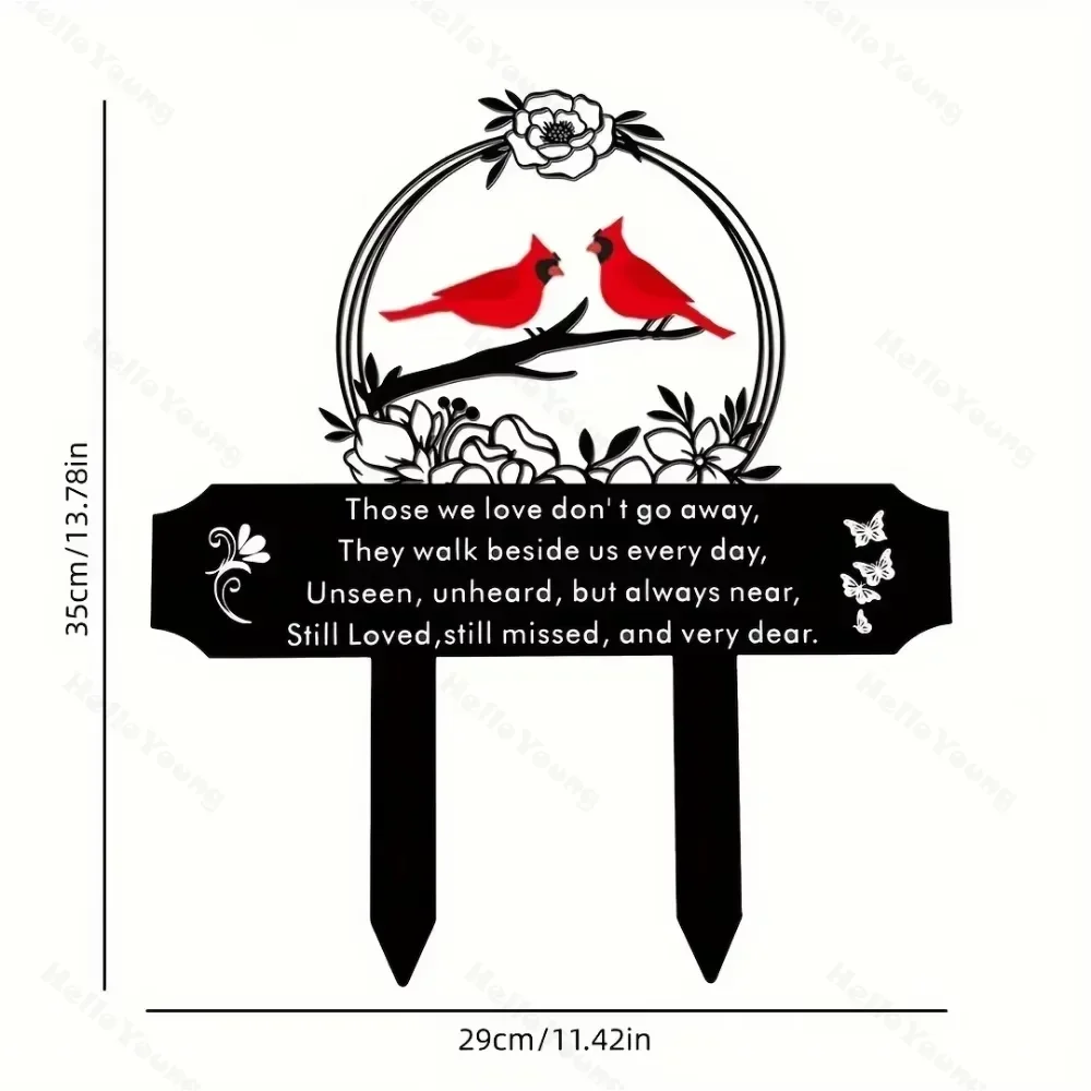 Charming 1pc Memorial Plaque Stake:Cardinal Birds Garden Stake as Cemetery Decoration a Insert Sign to Remember Loved Ones