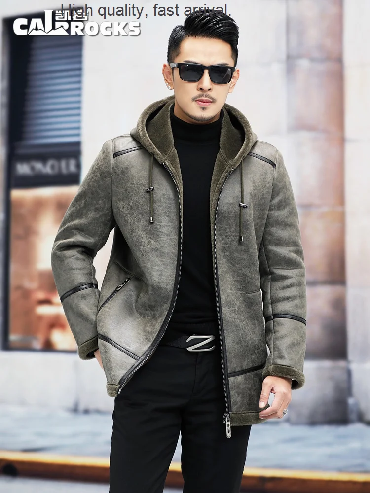 

Chenille Winter New Coat Men's Mid-Length Hooded Wool Fur Integrated Leather Fur Casual Thick Coat
