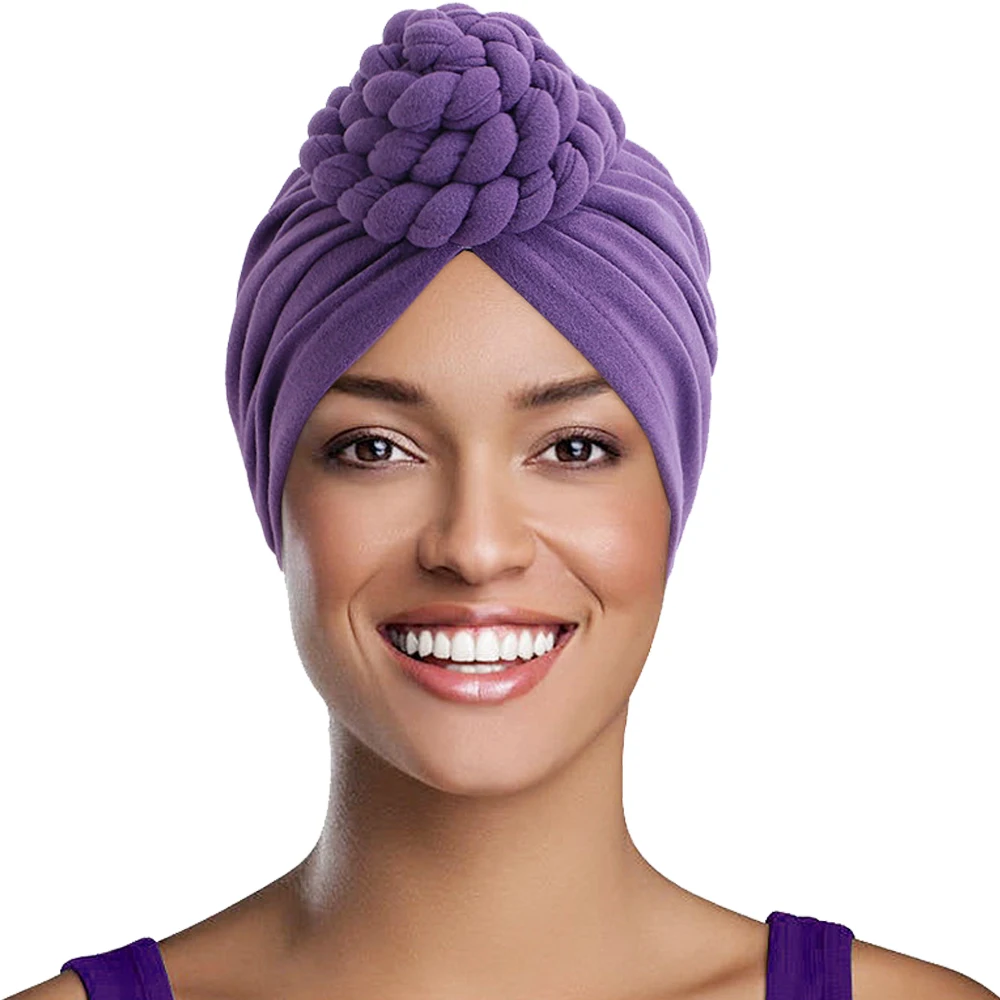 

Indian Braids Turban Women Twist Knot Beanie Chemo Cap Hijab Headwrap Cover Hat Bonnet Solid Color Headscarf Hair Accessories