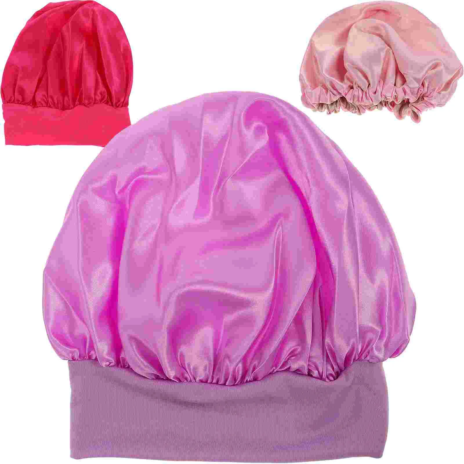 

3 Pcs Wide Brim Night Hat Silk Cap Sleeping Scrunchies Girls Kids Comfortable
