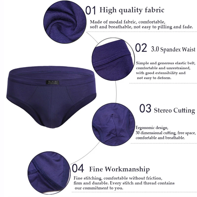 5pcs/Lot 5XL Modal Men's Underwear Briefs Male Underpants for Men Brief Panties Mens shorts Bikini Pant Men Sexy Solid comfort