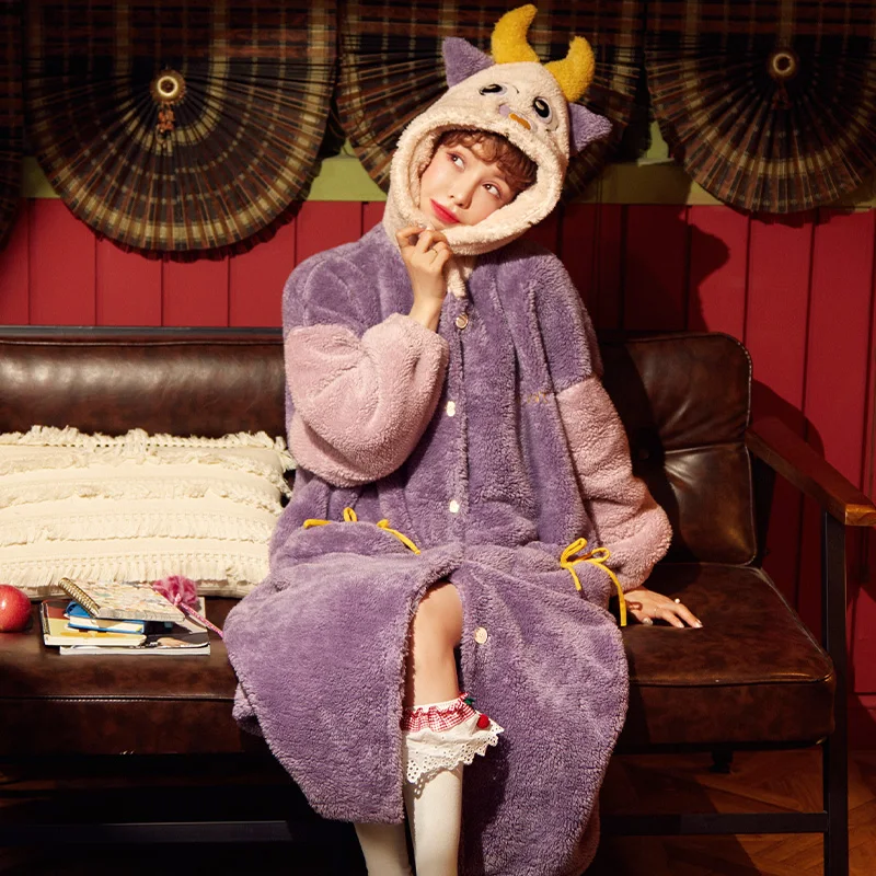 Winter Pajamas Coral Fleece Plus Size Nightdress Loose Version Medium Style Women Sleepwear Flannel Inspissate Nightgown LONG