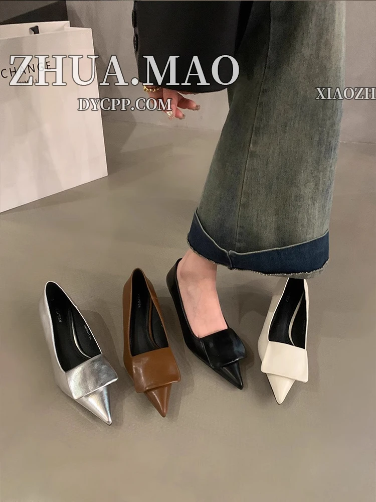 Женские одноступенчатые туфли с острым носком во французском стиле лето 2023 новые