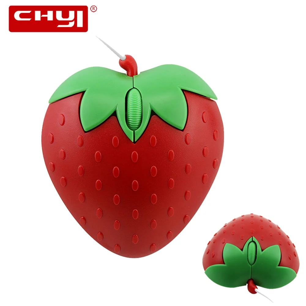 

CHYI Mini Wired Computer Mouse Cute Red Strawberry Shaped USB Mice Ergonomic 3D Optical Gaming Mause For Laptop PC Kid Girl Gift