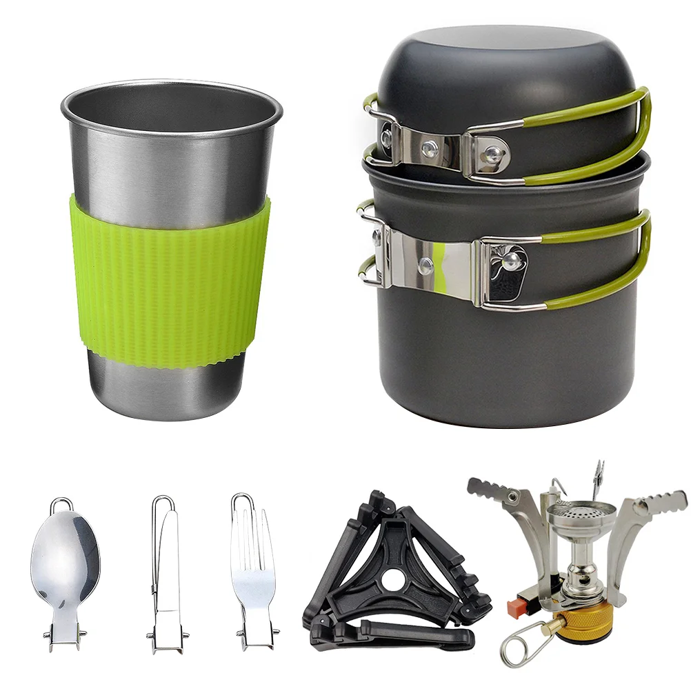 

1 Набор, прочный портативный набор для кемпинга, кастрюля для пикника, набор для приготовления пищи на открытом воздухе (серый)