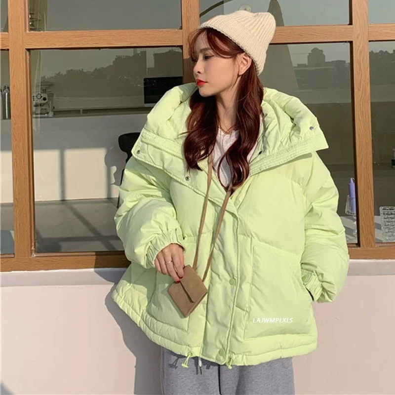 Women Candy Color Outerwear Hooded Warm Pocket Elegant  Jackets 2023 Winter Cotton Coats Loose Solid Sweet Female College Coat