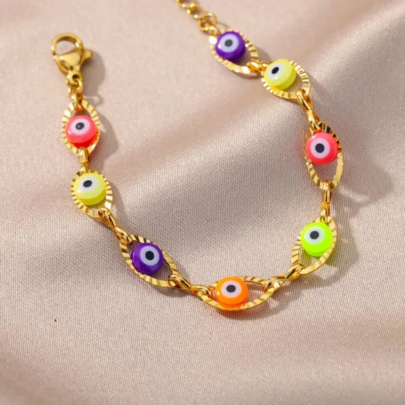 Браслет женский из нержавеющей стали с эмалью сглаза