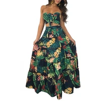 long skirts two piece set women summer beach bohemian sexy print cake skirt matching outfits new style elegant party club 2022
