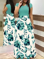 lady fashion summer womens new flower print color block dress short sleeve long dresses woman female casual party clothing