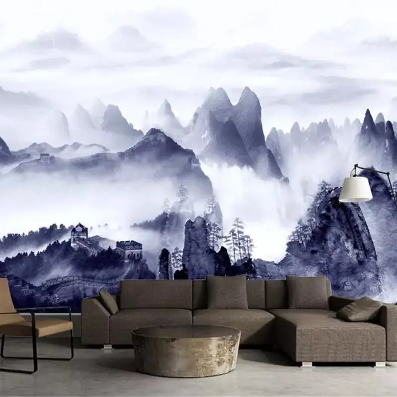 

beibehang Custom wallpaper 3D mural alpine clouds Wanli Great Wall continuous mountain peaks artistic ink landscape 3d wallpaper