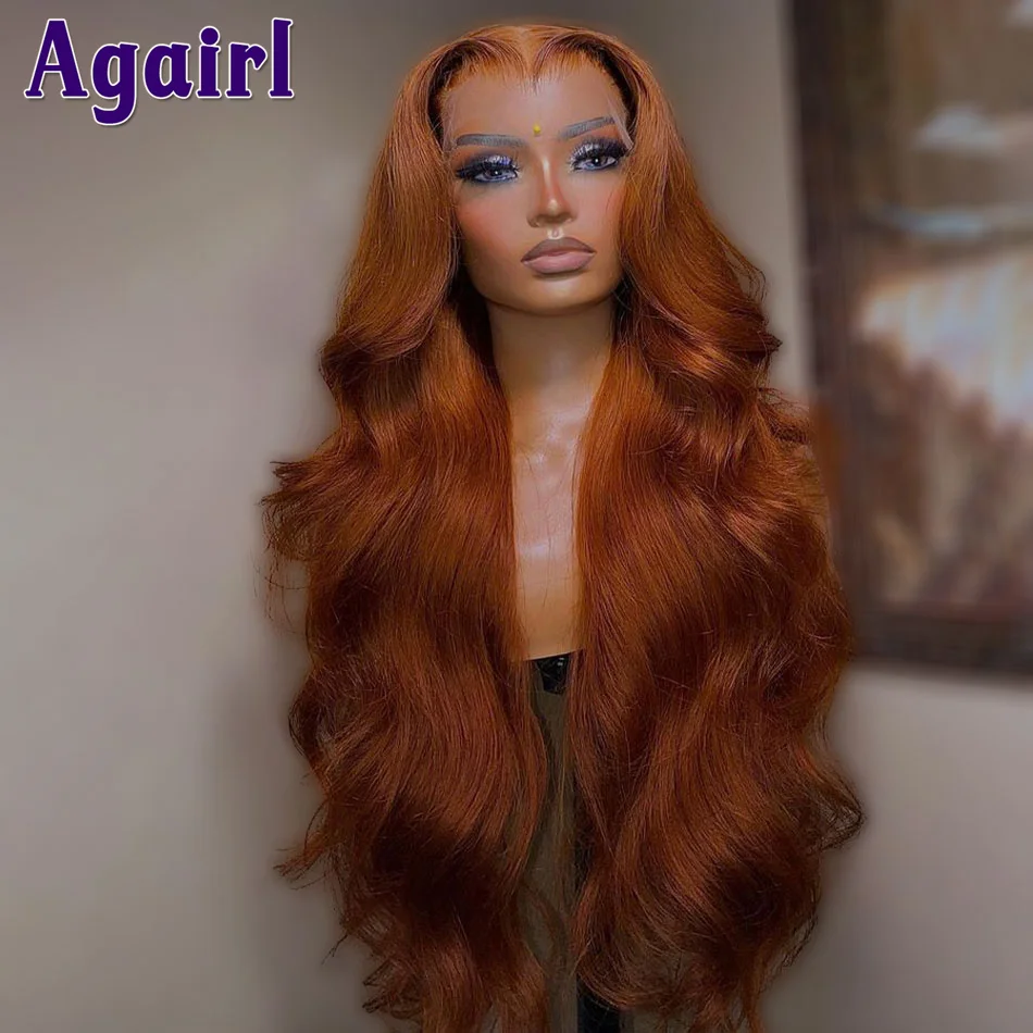 Orange Brown 13X6 Lace Frontal Wigs 32 Inch Brazlian Virgin Body Wave Human Hair Wigs for Women Transparent 5X5 Lace Closure Wig