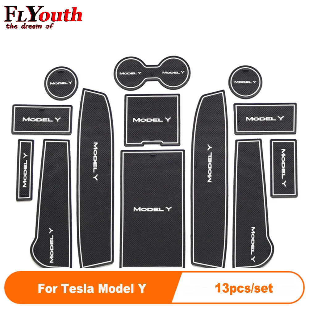 

13pcs/set Car Door Groove Mat For Tesla Model Y Auto Anti-Slip Cup Mat Non Slip Door Gate Pad Car Accessories