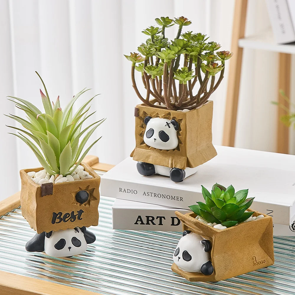 

Ceramics Mini Cute Room Decoration Artificial Succulent Plant Ornament Novelty Home Desktop Accessories Panda Flowerpot Decor