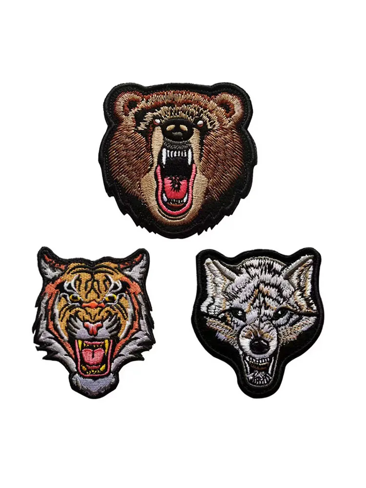 

Animal Emblem Embroidery Tiger Bear Wolf Patch Outdoor Backpack Clothes Clothing Bag with Flat Embroidery Badge